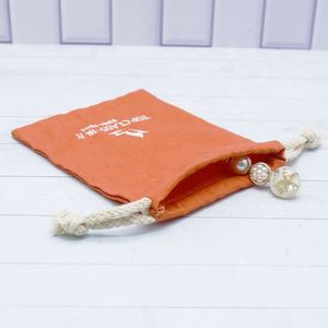 Orange Cotton Linen <b>Drawstring</b> Jewelry <b>Pouch</b> with logo Custom Natural Cotton Gift Bag Storage <b>Pouches</b> - Product Image 4