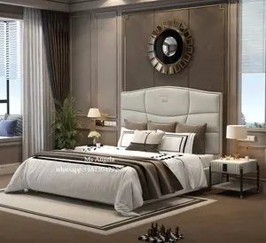 تشكيلات غرف نوم عصرية الأثاث منصة سرير ملكة الإطار مع سرير تخزين الألواح الأمامية منجد حقيقي جلد سرير ملكي الإطار