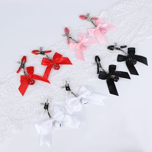 Nipple Clamps <b>Bow</b> Clamp With Ribbon And Bell For Couples Adult Use Black White Pink <b>Red</b> Color Available - Product Image 1