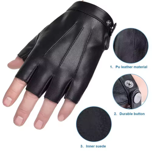 Vente chaude <span class=keywords><strong>gants</strong></span> de conduite demi-doigt <span class=keywords><strong>gants</strong></span> en cuir pour hommes du Pakistan doublure en polaire douce pour l'hiver portable toutes saisons noir - Product Image 4