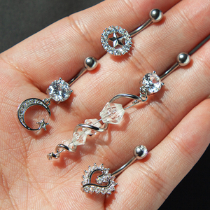 Bộ 10 giấc mơ bắt hình chữ S hạt Zircon vòng bụng với chuỗi Thép không gỉ dangle Navel vòng cơ thể đồ trang sức cho đám cưới - Product Image 6