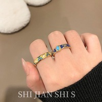 HJ144 Nouveauté Luxe Vintage, Bagues Ouvertes en Cuivre Cloisonné Chinois, Motifs Papillon et Floraux Ethniques, Empilables pour l'Index, pour Femme
