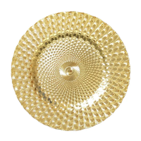 Assiettes de présentation rondes décoratives dorées en plastique martelé aspect cuivre de 13 pouces pour mariages et événements