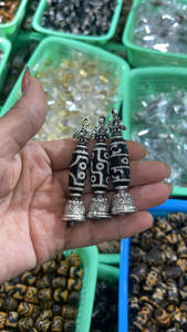 ネックレス作りのための銀メッキ瑪瑙ジュエリーチャーム付きレトロチベットDIZビーズストーンペンダント真鍮 - Product Image 4