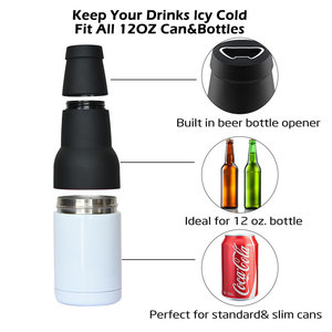 Custom Logo Powder Coated Stainless Steel Slim Can Cooler 2 in 1 Straight Portable Travel 12oz - Product Image 2