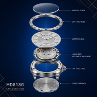 Montres pour hommes, étanches 5 bars, couronne à vis, mouvement japonais MIYOTA, montre mécanique, nouvelle version, montre-bracelet