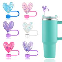 Coeur stéréoscopique 3D capuchon de paille bouchon de paille bouchon anti-poussière dessin animé manchon de paille accessoires manchon en Silicone peut être recyclé