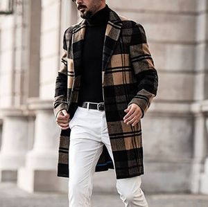 Automne nouveau <span class=keywords><strong>manteau</strong></span> en <span class=keywords><strong>laine</strong></span> à <span class=keywords><strong>carreaux</strong></span> mi-long décontracté pour hommes avec un design mi-long élégant - Product Image 3