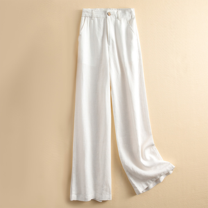 <span class=keywords><strong>Pantaloni</strong></span> larghi larghi Casual da donna di alta qualità in lino 100% da donna <span class=keywords><strong>pantaloni</strong></span> elastici in vita <span class=keywords><strong>pantaloni</strong></span> <span class=keywords><strong>con</strong></span> tasche - Product Image 1