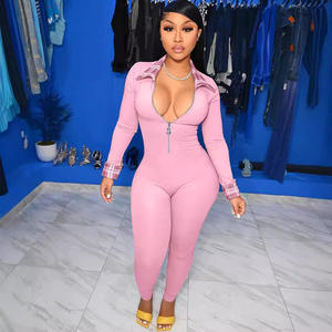 Combinaison de yoga tricotée taille haute pour femme, moulante, à manches longues, avec fermeture éclair et col rabattu, coupe ajustée, séchage rapide, élégante, une pièce, pour l'automne - Product Image 3