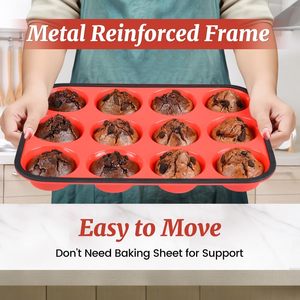12 ly Silicone khuôn bánh không dính ăn sáng trứng Muffin Pan với kim loại Gia cố khung ăn sáng trứng Muffin công cụ nướng - Product Image 4