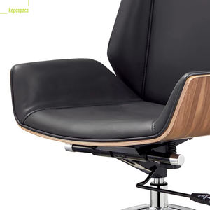 Chaise de bureau exécutive en cuir KEPO ergonomique avec dossier en bois rembourré, hauteur réglable, pivotante et inclinable, chaise d'ordinateur en cuir - Product Image 5