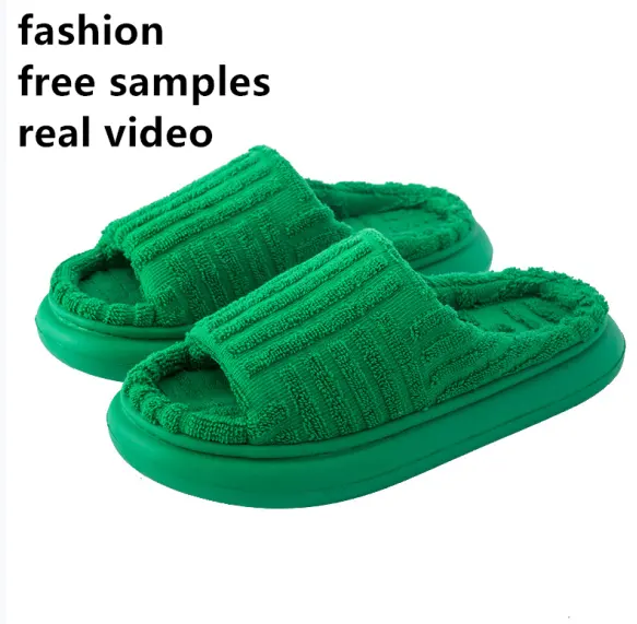 2022 Модные женские махровые полотенца с мехом на заказ 2022 женские зимние Новые поступления оптом сандалии с зеленым мехом тканевые Тапочки