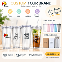 Gobelet en plastique transparent Beeman à double paroi avec couvercle à paille, 16oz 32oz, logo personnalisé, vente en gros, OEM, tasse réutilisable