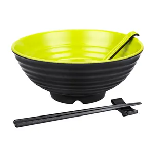De gros en plastique bol de soupe grand-Ensemble de bols ramen en, 8 pouces, bol à soupe rond et vert noir et blanc, ensemble de dîner à mélanger, bol en plastique