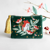 Sac cosmétique en velours brodé de perles de qualité supérieure, motif renard du jardin secret, vente en gros