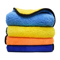 Serviette de lavage de voiture en microfibre à séchage rapide personnalisée douce double face tissée carrée en peluche multicolore pour un usage domestique