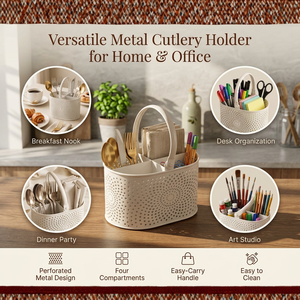 Porta cubiertos de metal estilo nórdico con diseño perforado para almacenamiento de vajilla de cocina - Product Image 5