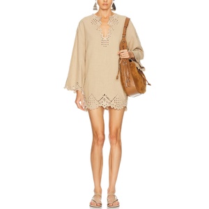 Nuevos Vestidos de Primavera Personalizados de Alta Calidad, Vestidos Casuales Holgados, Vestidos Largos con Mangas Largas y Grabado Láser, Mini Vestidos de Popelina de Algodón - Product Image 1