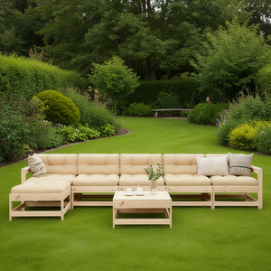 Ensemble de salon de jardin modulaire en pin naturel, bois massif, 6 places, mobilier d'extérieur contemporain - Product Image 3