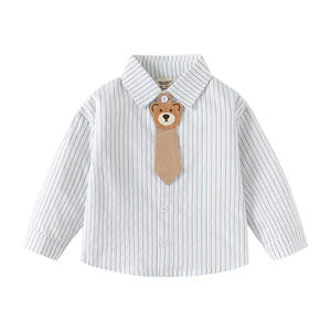 2024 nouvelle collection printemps et automne blanc chemise à manches longues décontractée pour enfants avec cravate robe haut en gros pour garçons et bébés - Product Image 2