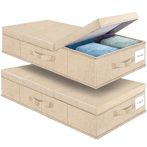 StorageWorks Linen Foldable Natural Fiber Large Bed <b>Storage</b> Bins Lids <b>Underbed</b> Containers Handles Label Holder Closet Organizer - Product Image 1