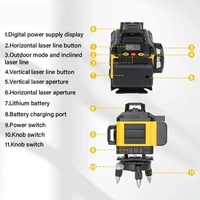 Niveau laser rotatif automatique à 360 degrés, 4D numérique, 16 lignes vertes, 5 lignes, auto-nivelant avec trépied, bâton, bricolage