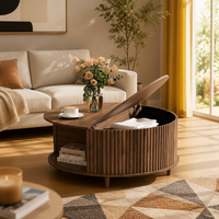 Tables basses DISHI avec boîte de rangement latérale cachée, table basse en bois cannelé pour petit espace