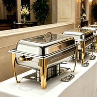 Ensemble de réchauds pliables de luxe élégants en acier inoxydable argenté pleine taille pour buffet, avec chauffe-alcool, pour hôtels