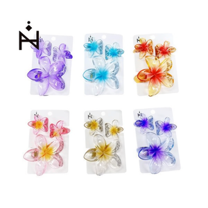 Set di Tre Mollette per Capelli Traslucide Bicolore a Forma di Frangipani, 2 Pezzi per Colore, Confezione da 600 Pezzi - Product Image 1