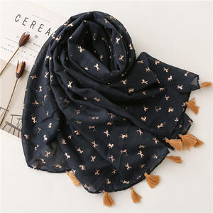 Écharpe longue d'été à imprimé feuille d'or pour femmes, foulard hijab à pampilles de licorne, offre spéciale - Product Image 2