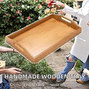 Plateau de service en bois gravé, fait main, portable, de style européen et américain, Omega Metals India, pour la maison, le restaurant, le bar, l'hôtel, les mariages - Product Image 2