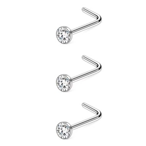 Clous de nez en acier inoxydable avec extrémité en boule de cristal blanc pour bijoux de piercing, taille 12mm, design géométrique XT003 - Product Image 4