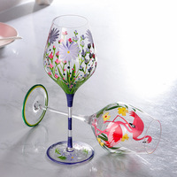 Verre à vin en cristal peint à la main, style vintage, à pied haut, motif floral, décoratif, avec tige colorée, tournesol, tulipe, idéal pour cadeau, vente en gros