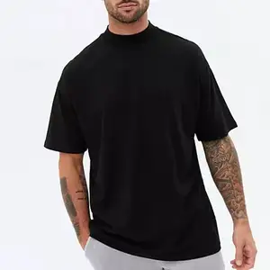 T-Shirt in cotone Pima pesante di alta qualità Super morbida personalizzata T-Shirt oversize da uomo con collo alto