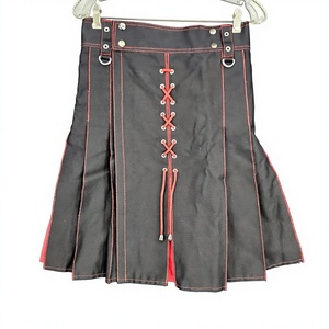 <b>Men's</b> Black Dirndl <b>Skirt</b> With Red Lacing And D-Ring Details Polyester Material Regular Fit European Clothing Style - Product Image 1