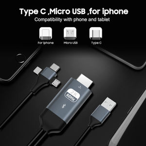 Cable <span class=keywords><strong>HDMI</strong></span> <span class=keywords><strong>3</strong></span> en <span class=keywords><strong>1</strong></span> de teléfono a TV, Cable Micro tipo C a <span class=keywords><strong>HDMI</strong></span> de alta velocidad para Monitor de proyector - Product Image 3