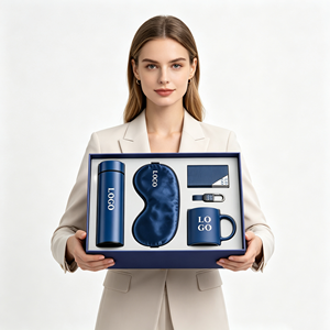 Ensemble cadeau d'affaires de luxe personnalisé avec logo, 5 en 1, comprenant une thermos, un masque pour les yeux, un porte-cartes, un porte-clés, une tasse, pour la reconnaissance des clients - Product Image 1