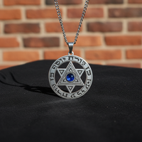 Pendentif en acier inoxydable de style européen, œil d'ange et de démon, diamant bleu, hexagramme porte-bonheur, collier en acier titane pour homme