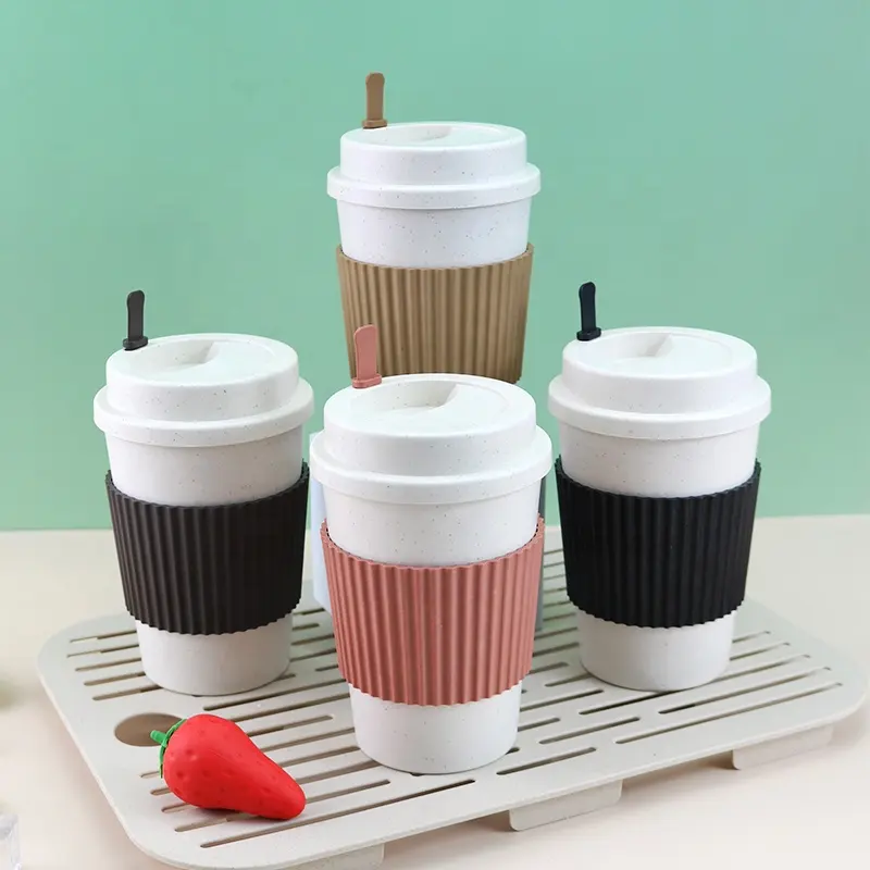 Amzn Ebay عرض رائع محمول قابل لإعادة الاستخدام صديق للبيئة للسفر من قش القمح كوب قهوة مخصص أكواب قهوة