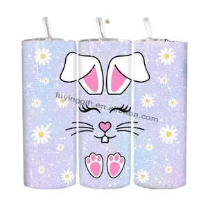 Wholesale Easter Day Gift Custom 20 oz Cartoon easter bunny ear skinny straight tumbler coffee cups with lid and straw