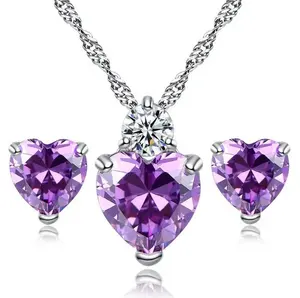 Simple fashion Women Decorative Accessories Girls Jewellery Heart Shaped Crystal Zircon Chain Necklace