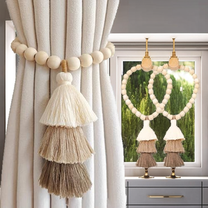 Accessoires de décoration intérieure style moderne, élégant, en bois, avec perles, pour extérieur, attache de rideau, cordon de retenue, cadre de rideau - Product Image 2