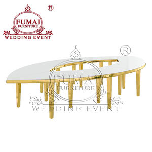 Estilo contemporáneo Blanco Mdf Mesa de comedor Oro Acero inoxidable Rectángulo Mesa de hotel Mariage Boda - Product Image 6