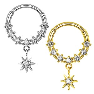 Anneau de nez en acier inoxydable avec pendentif étoile serti de zircon, ouvert et fermé, bijoux de piercing tendance - Product Image 2