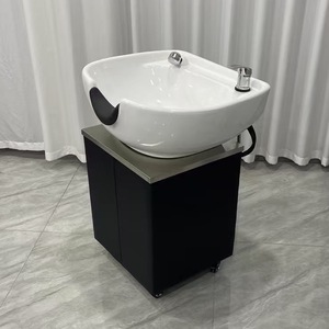 Bac à shampoing en céramique pour salon de coiffure, lavabo autoportant avec robinet et tuyau pour barbier - Product Image 4