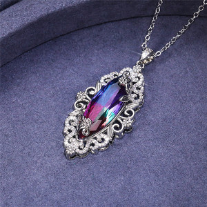 Collana con Ciondolo in Cristallo Vintage, Placcata in Rodio, Argento 925, Quarzo Arcobaleno, Catena a Serpente, Gioielli da Festa per Donne - Product Image 1