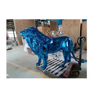 Escultura de León de Tamaño Real para Exteriores, con Recubrimiento Electrolítico, para Entrada de Centro Comercial, Escultura Geométrica de Animal, Escultura de León de Gran Tamaño - Product Image 1