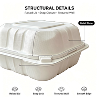 Contenitori per Alimenti in Schiuma MFPP 6x6 Senza BPA Capacità 19oz con Coperchio Scatole per Hamburger 19oz Logo Personalizzato in Rilievo