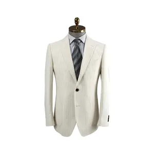 Nieuwe Lente Stijl Witte Strepen Heren Formeel Pak Maat Gemaakt Mannen Wedding Suits